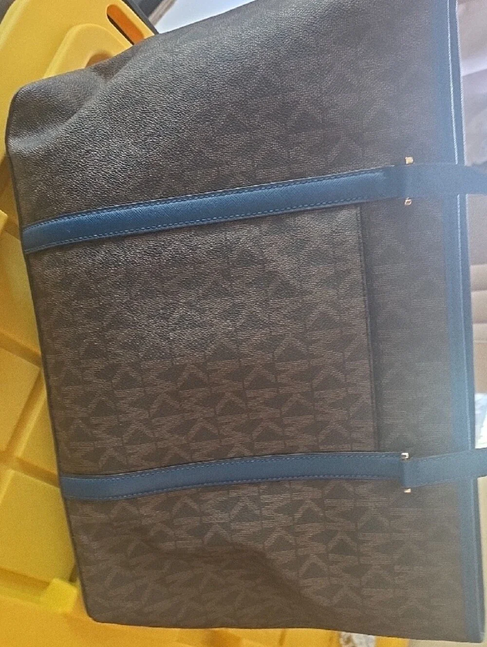 Michael Kors Black Signature Tote with Blue Trim